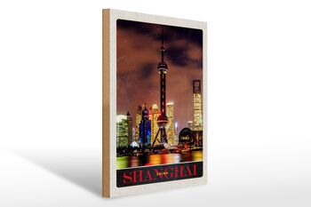 Panneau en bois voyage 30x40cm Shanghai Chine tour de ville vacances à la mer 1