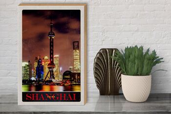 Panneau en bois voyage 30x40cm Shanghai Chine tour de ville vacances à la mer 3