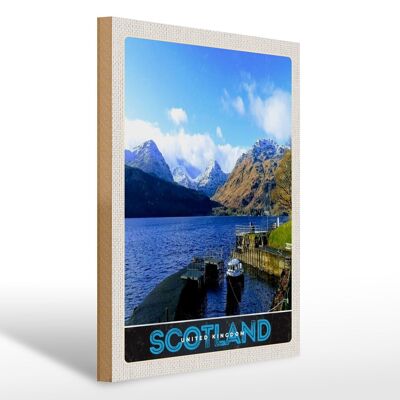 Cartel de madera viaje 30x40cm Escocia isla montañas aguas
