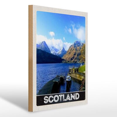 Cartello in legno da viaggio 30x40 cm Viaggio sulla neve sulle montagne dell'isola scozzese