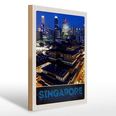 Panneau en bois voyage 30x40cm Singapour ville Asie gratte-ciel Inde