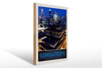 Panneau en bois voyage 30x40cm Singapour ville Asie gratte-ciel Inde 1