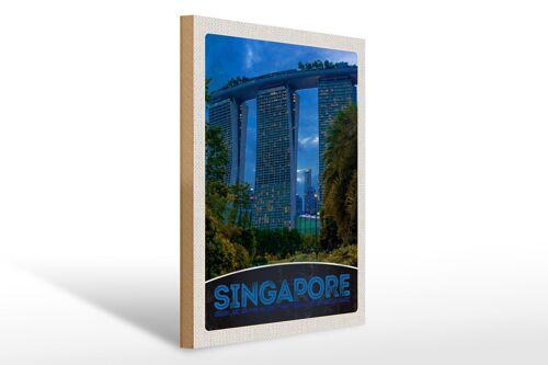 Holzschild Reise 30x40cm Singapur Asien Architektur Hochhaus