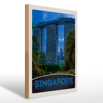 Panneau en bois voyage 30x40cm Singapour Asie architecture gratte-ciel