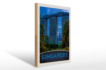 Panneau en bois voyage 30x40cm Singapour Asie architecture gratte-ciel 1