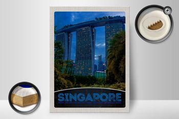 Panneau en bois voyage 30x40cm Singapour Asie architecture gratte-ciel 2