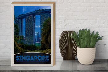 Panneau en bois voyage 30x40cm Singapour Asie architecture gratte-ciel 3