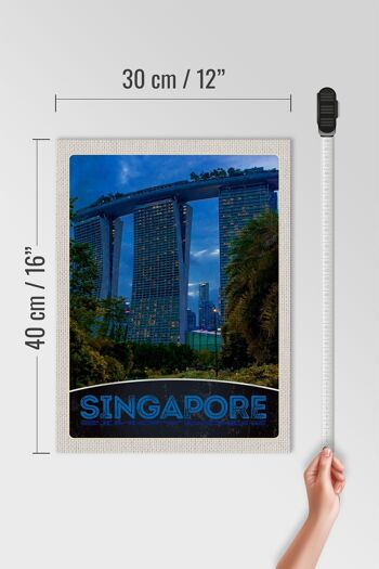 Panneau en bois voyage 30x40cm Singapour Asie architecture gratte-ciel 4