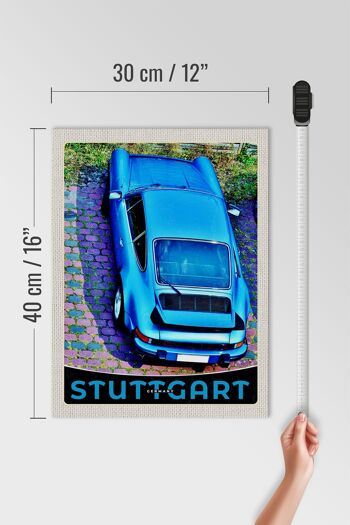 Panneau en bois voyage 30x40cm Stuttgart Allemagne véhicule bleu 4