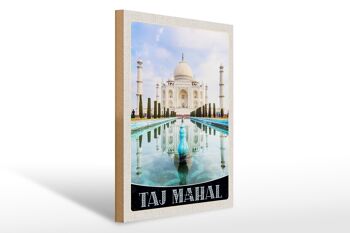 Panneau en bois voyage 30x40cm Taj Mahal Inde devant la mosquée du jardin 1