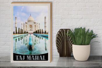 Panneau en bois voyage 30x40cm Taj Mahal Inde devant la mosquée du jardin 3