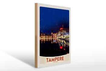 Panneau en bois voyage 30x40cm Tampere Finlande Europe soirée ville 1