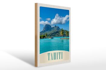 Panneau en bois voyage 30x40cm Tahiti Amérique île bleu mer nature 1