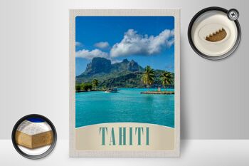 Panneau en bois voyage 30x40cm Tahiti Amérique île bleu mer nature 2