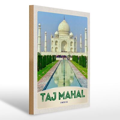 Panneau en bois voyage 30x40cm Taj Mahal devant bois