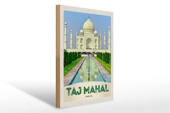 Panneau en bois voyage 30x40cm Taj Mahal devant bois 1
