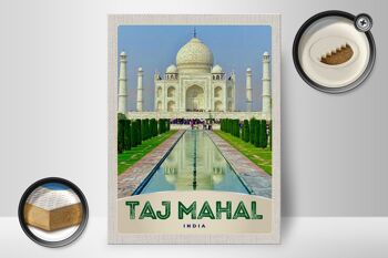 Panneau en bois voyage 30x40cm Taj Mahal devant bois 2