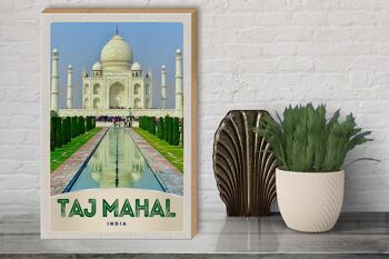 Panneau en bois voyage 30x40cm Taj Mahal devant bois 3