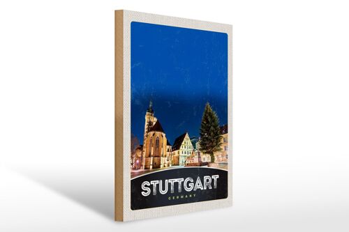 Holzschild Reise 30x40cm Stuttgart Altstadt Gebäude Architektur