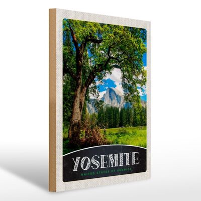 Wooden sign travel 30x40cm Yosemite America nature trees mountains