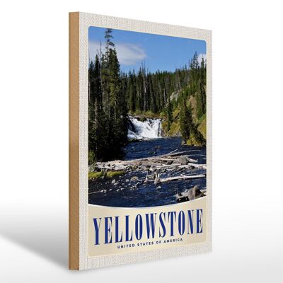 Holzschild Reise 30x40cm Yellowstone Wasserfall Gebirge Natur