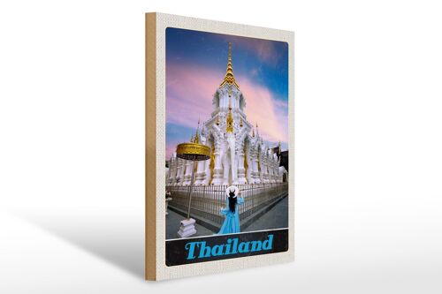 Holzschild Reise 30x40cm Thailand Wait Traimit golden Kloster