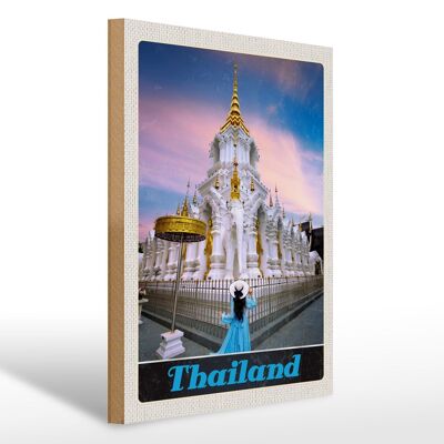 Cartel de madera viaje 30x40cm Tailandia Wait Traimit monasterio dorado