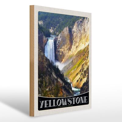 Wooden sign travel 30x40cm Yellowstone waterfall river nature