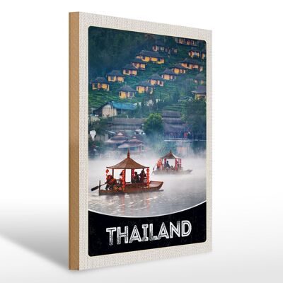 Cartello in legno da viaggio 30x40 cm Thailandia Asia fiume natura case barca