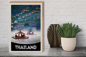 Panneau en bois voyage 30x40cm Thaïlande Asie rivière nature maisons bateau 3