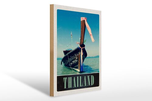 Holzschild Reise 30x40cm Thailand Meer blaues Meer Boot Natur