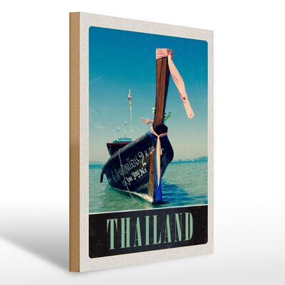 Holzschild Reise 30x40cm Thailand Meer blaues Meer Boot Natur