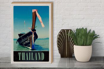 Panneau en bois voyage 30x40cm Thaïlande mer bleu mer bateau nature 3