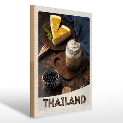 Holzschild Reise 30x40cm Thailand Urlaub Essen Kuchen Getränk