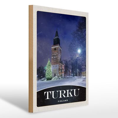 Cartel de madera viaje 30x40cm Turku Finlandia iglesia nieve invierno