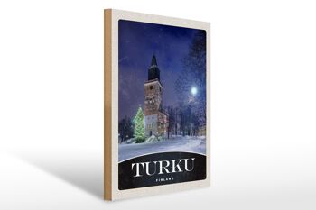 Panneau en bois voyage 30x40cm Turku Finlande église neige hiver 1