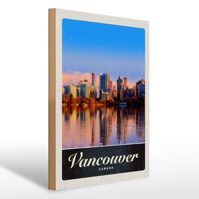 Panneau en bois voyage 30x40cm Vancouver Canada mer gratte-ciel vacances