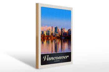 Panneau en bois voyage 30x40cm Vancouver Canada mer gratte-ciel vacances 1