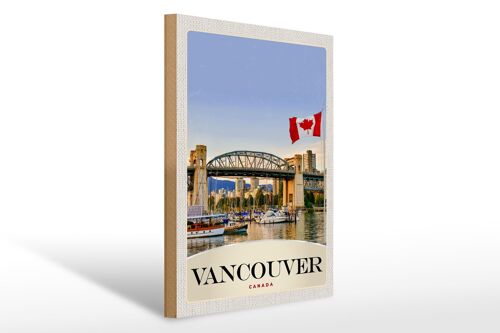 Holzschild Reise 30x40cm Vancouver Kanada Meer Brücke Urlaub