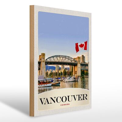 Panneau en bois voyage 30x40cm Vancouver Canada pont maritime vacances