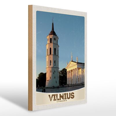 Cartello in legno da viaggio 30x40cm Architettura della chiesa di Vilnius Lituania