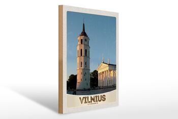 Panneau en bois voyage 30x40cm architecture de l'église de Vilnius Lituanie 1