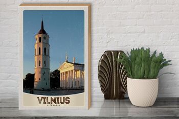 Panneau en bois voyage 30x40cm architecture de l'église de Vilnius Lituanie 3