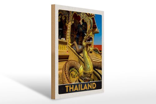 Holzschild Reise 30x40cm Thailand Asien Drachen bunt Tempel