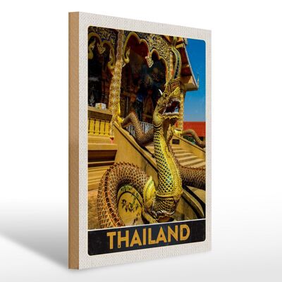 Cartel de madera viaje 30x40cm Tailandia Asia dragón templo colorido