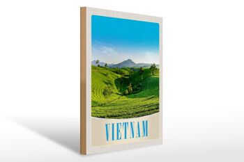 Panneau en bois voyage 30x40cm Vietnam nature prairie agriculture arbres 1