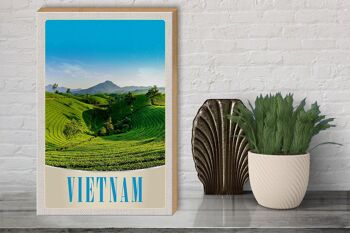 Panneau en bois voyage 30x40cm Vietnam nature prairie agriculture arbres 3