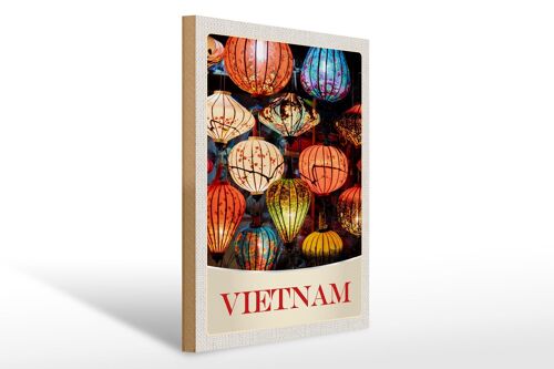 Holzschild Reise 30x40cm Vietnam Asien bunte Laterne Kultur