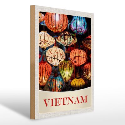 Cartel de madera viaje 30x40cm Vietnam Asia cultura de linternas de colores