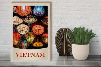 Panneau en bois voyage 30x40cm Vietnam Asie culture lanterne colorée 3